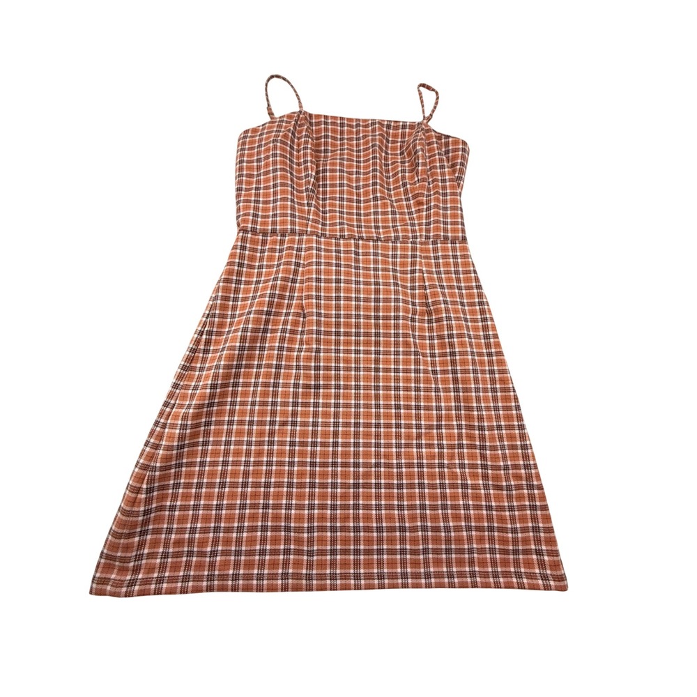 Aeropostale Plaid Mini Dress Orange Brown Smocked Back Medium